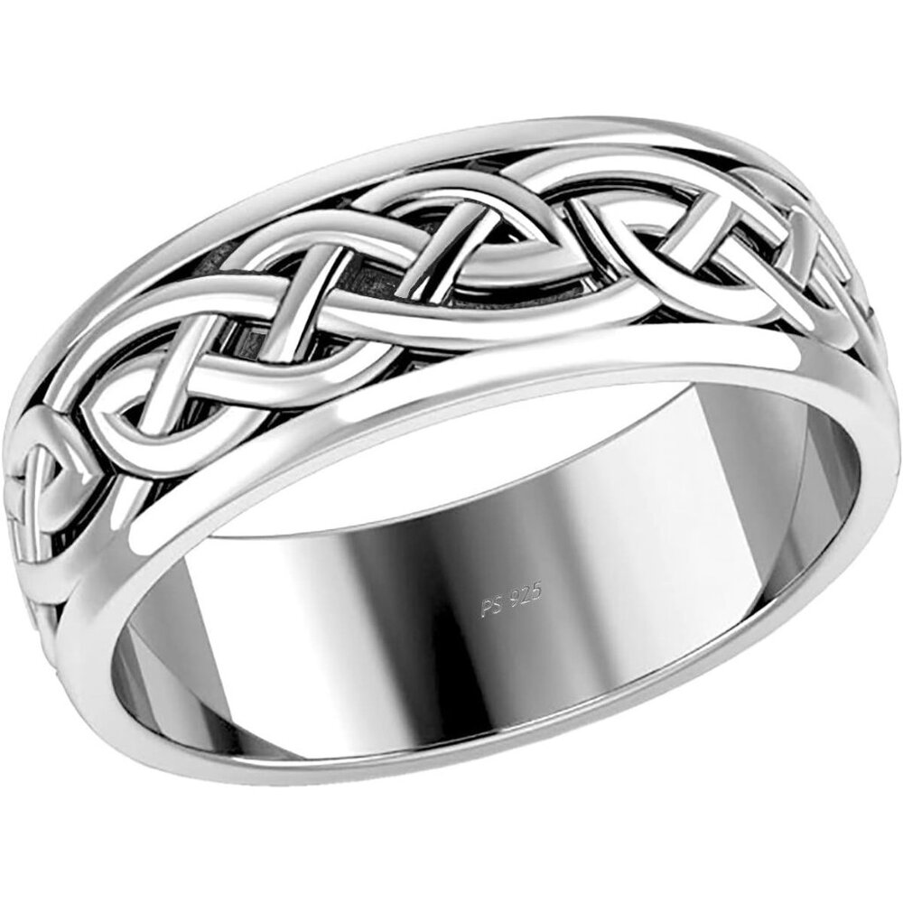 And Gems Men's 925 Sterling Silver Irish Celtic Knot Wedding Spinner Ring Band